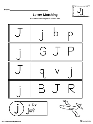 Use the Uppercase and Lowercase Letter J Matching Worksheet to help your preschooler to match upper to lowercase letters.