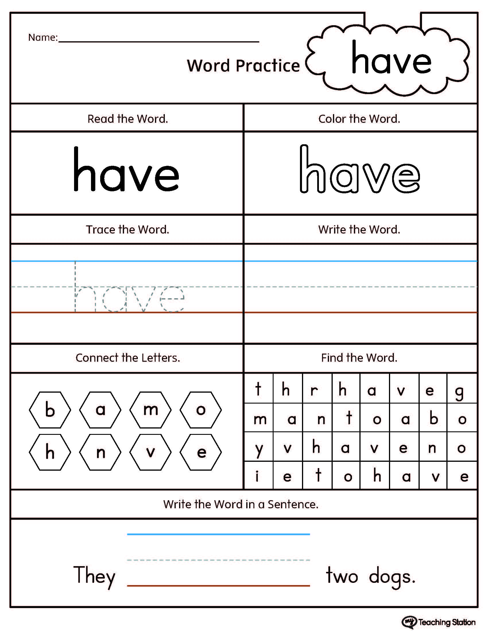  FREE High Frequency Word HAVE Printable Worksheet MyTeachingStation