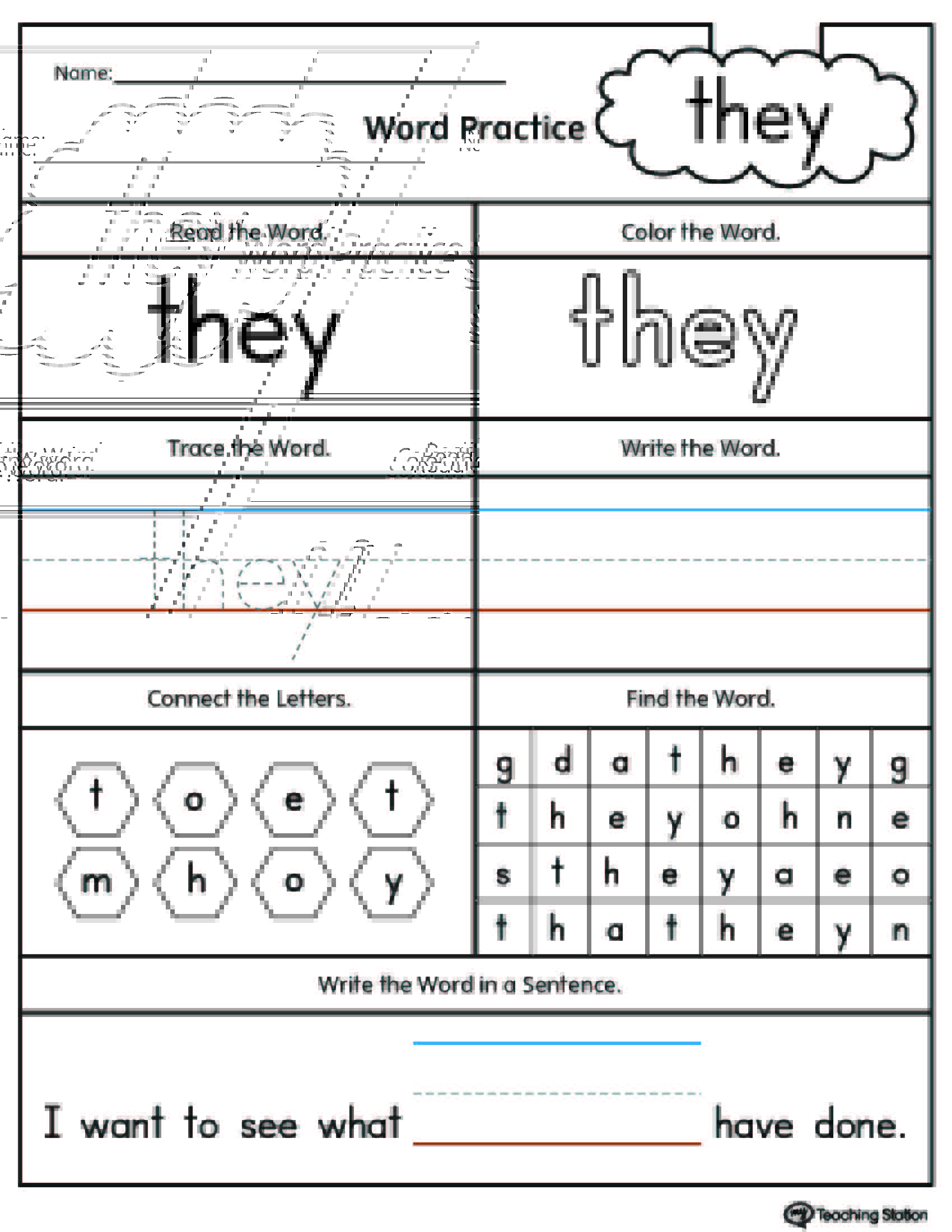 sight words worksheets for kindergarten