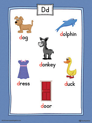 Letter D Word List with Illustrations Printable Poster (Color ...