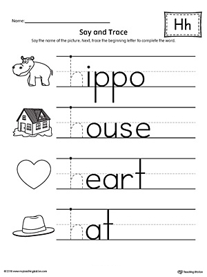 say and trace letter h beginning sound words worksheet
