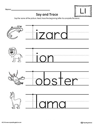 say and trace letter l beginning sound words worksheet