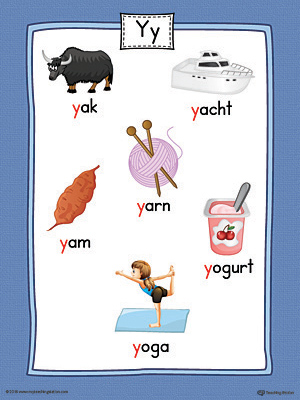 Letter Y Word List with Illustrations Printable Poster (Color ...