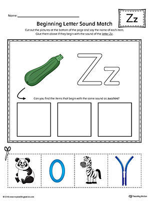 letter z beginning sound picture match worksheet color myteachingstation com