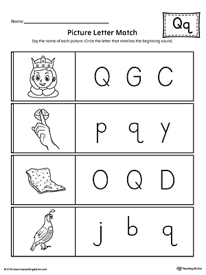 letter q uppercase and lowercase matching worksheet