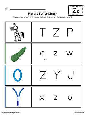 picture letter match letter z worksheet color myteachingstation com