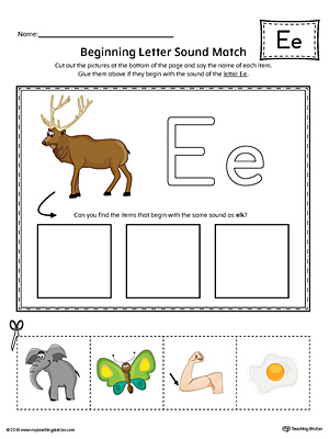Short Letter E Beginning Sound Picture Match Worksheet Color Myteachingstation Com