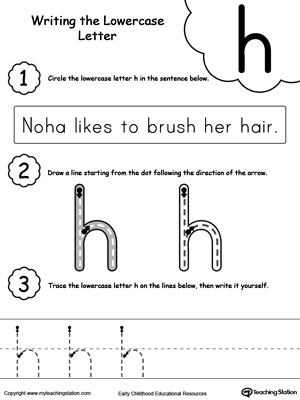Practice writing alphabet lowercase letter H in this printable worksheet.