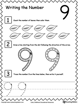 Learn to Count and Write Number 9 | MyTeachingStation.com