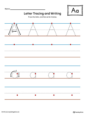 Letter A Tracing and Writing Printable Worksheet (Color ...