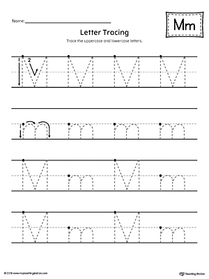 letter m tracing printable worksheet myteachingstation com