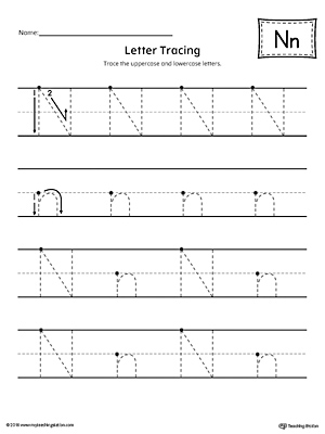 Letter N Tracing Printable Worksheet | MyTeachingStation.com