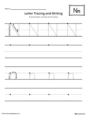 letter n tracing and writing printable worksheet myteachingstation com