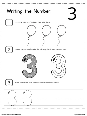 learn to count and write number 3 myteachingstationcom
