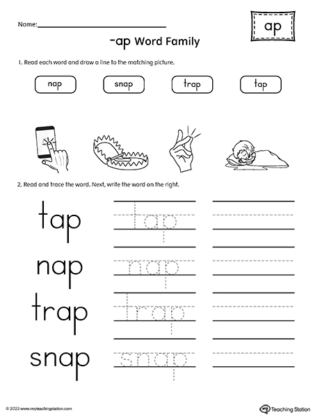 *FREE* AP Word Family Match Pictures and Write Simple Words Worksheet ...