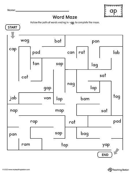  FREE AP Word Family Word Maze Worksheet MyTeachingStation