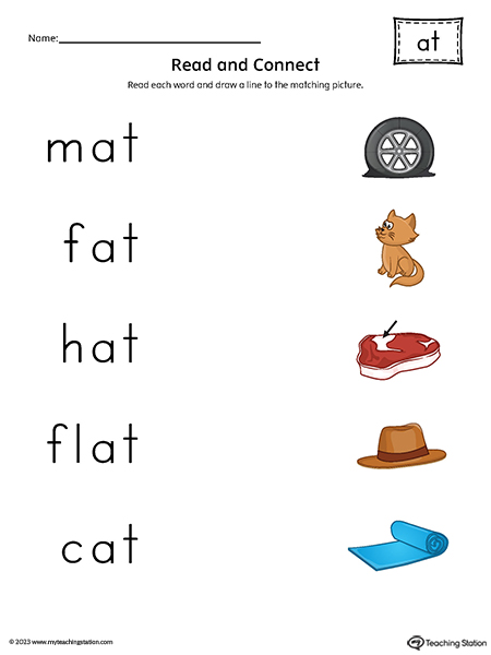 AT Word Family Read and Match Words to Pictures Printable PDF ...