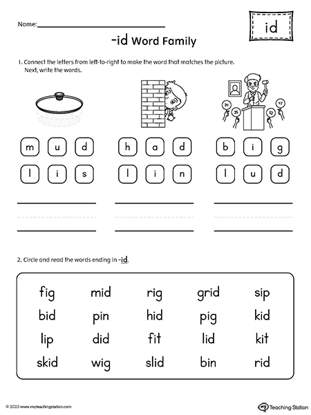ID Word Family Read and Spell Simple Words Worksheet ...