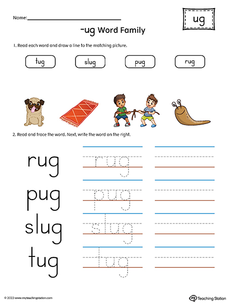 UG Word Family Match Pictures And Write Simple Words Printable PDF 