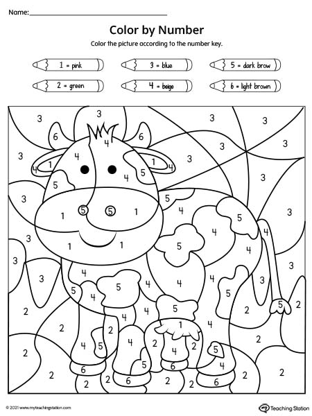 *FREE* Color-by-Number Printable Worksheet - Cow | MyTeachingStation.com