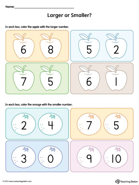 Comparing Numbers 1 10 Smaller And Larger Worksheet Color MyTeachingStation