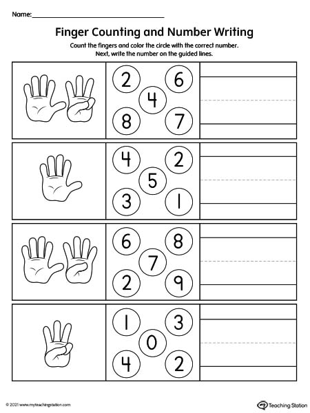counting the fingers and writing the number worksheet myteachingstation com