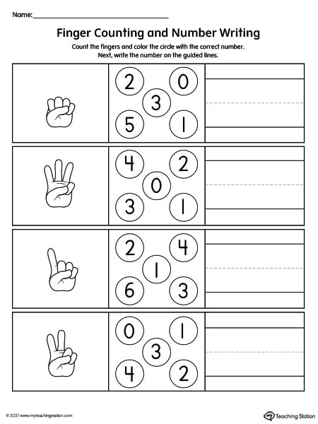 finger counting and number writing worksheet myteachingstation com