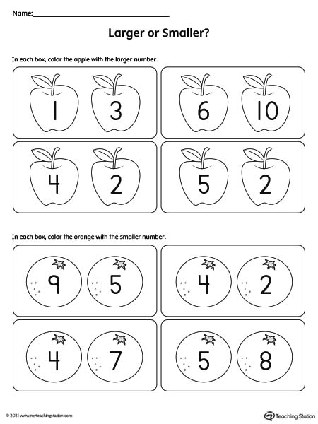 Comparing Numbers 1 10 Smaller And Larger Worksheet MyTeachingStation