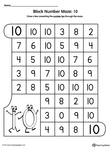 Number Maze Printable Worksheet: 6 (Color)