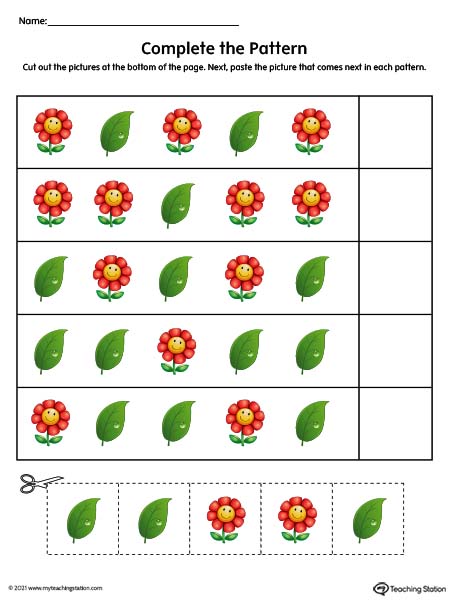 complete the pattern worksheet cut paste color myteachingstation com