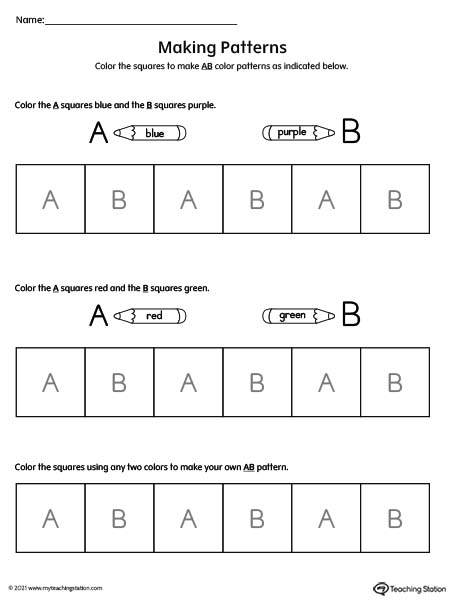 preschool pattern worksheet letters and squares myteachingstation com