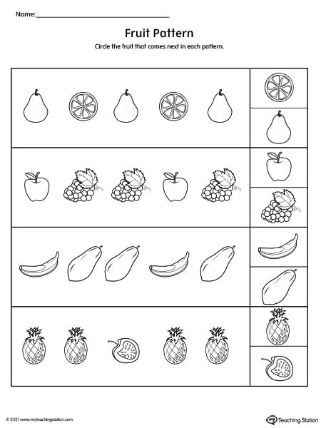 Repeating Pattern Worksheet: Fruits | MyTeachingStation.com