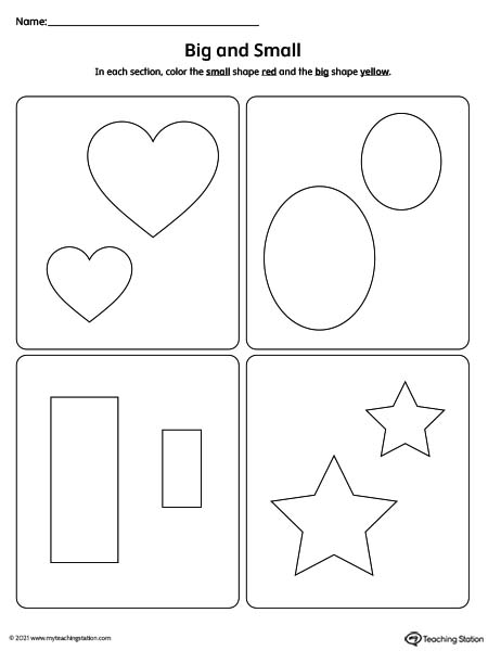 Big vs small size comparison worksheets for preschool and